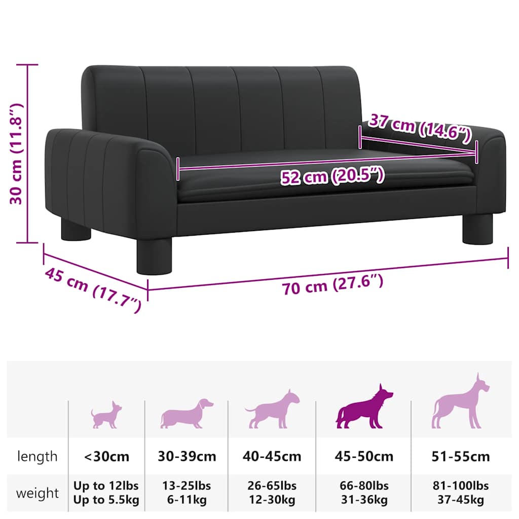 Cama para cães 70x45x30 cm couro artificial preto