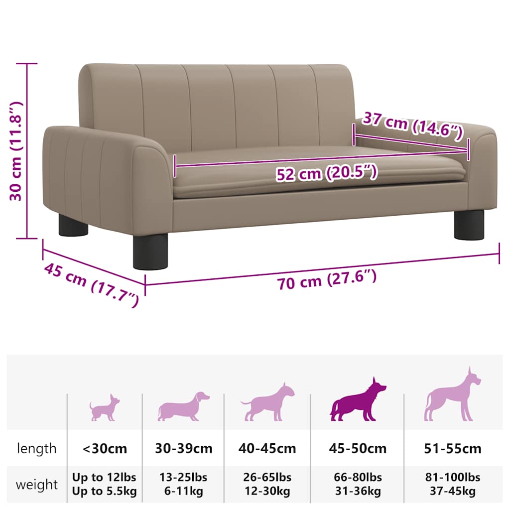 Cama para cães 70x45x30 cm couro artificial cappuccino