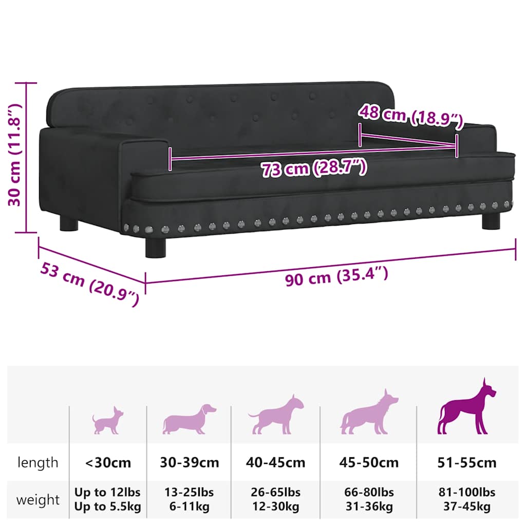 Cama para cães 90x53x30 cm veludo preto
