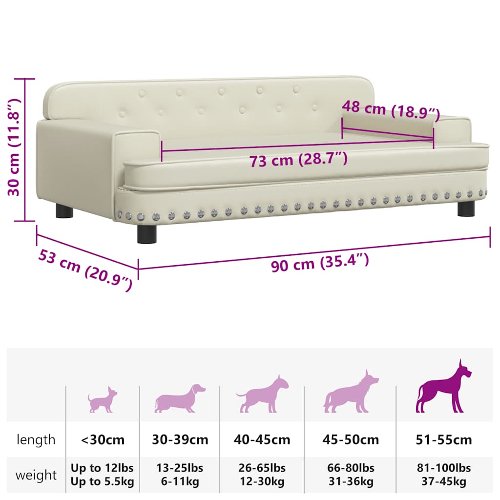 Cama para cães 90x53x30 cm couro artificial cor creme