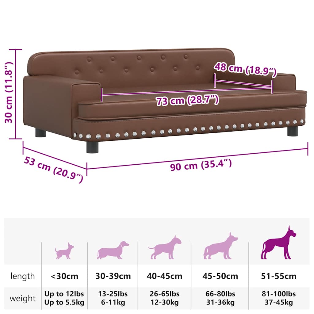 Cama para cães 90x53x30 cm couro artificial castanho