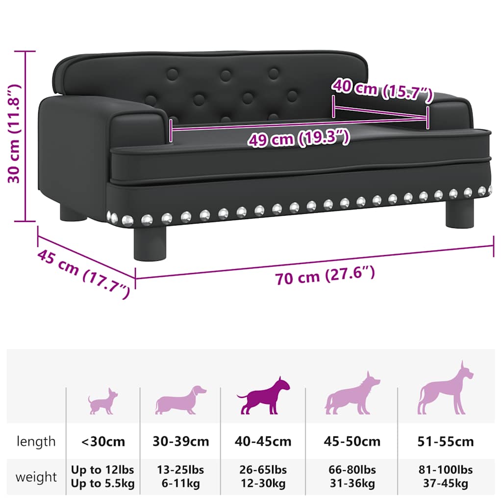 Cama para cães 70x45x30 cm couro artificial preto