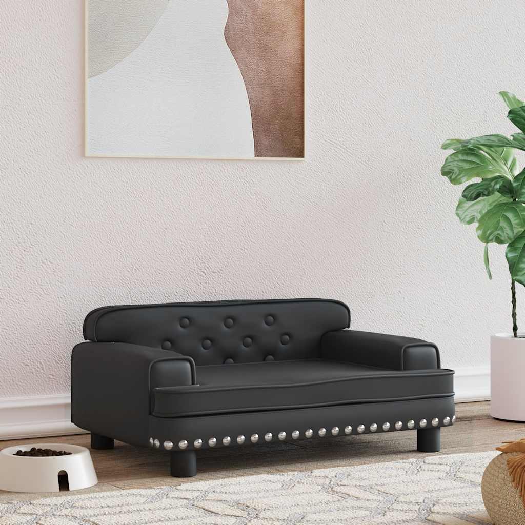 Cama para cães 70x45x30 cm couro artificial preto