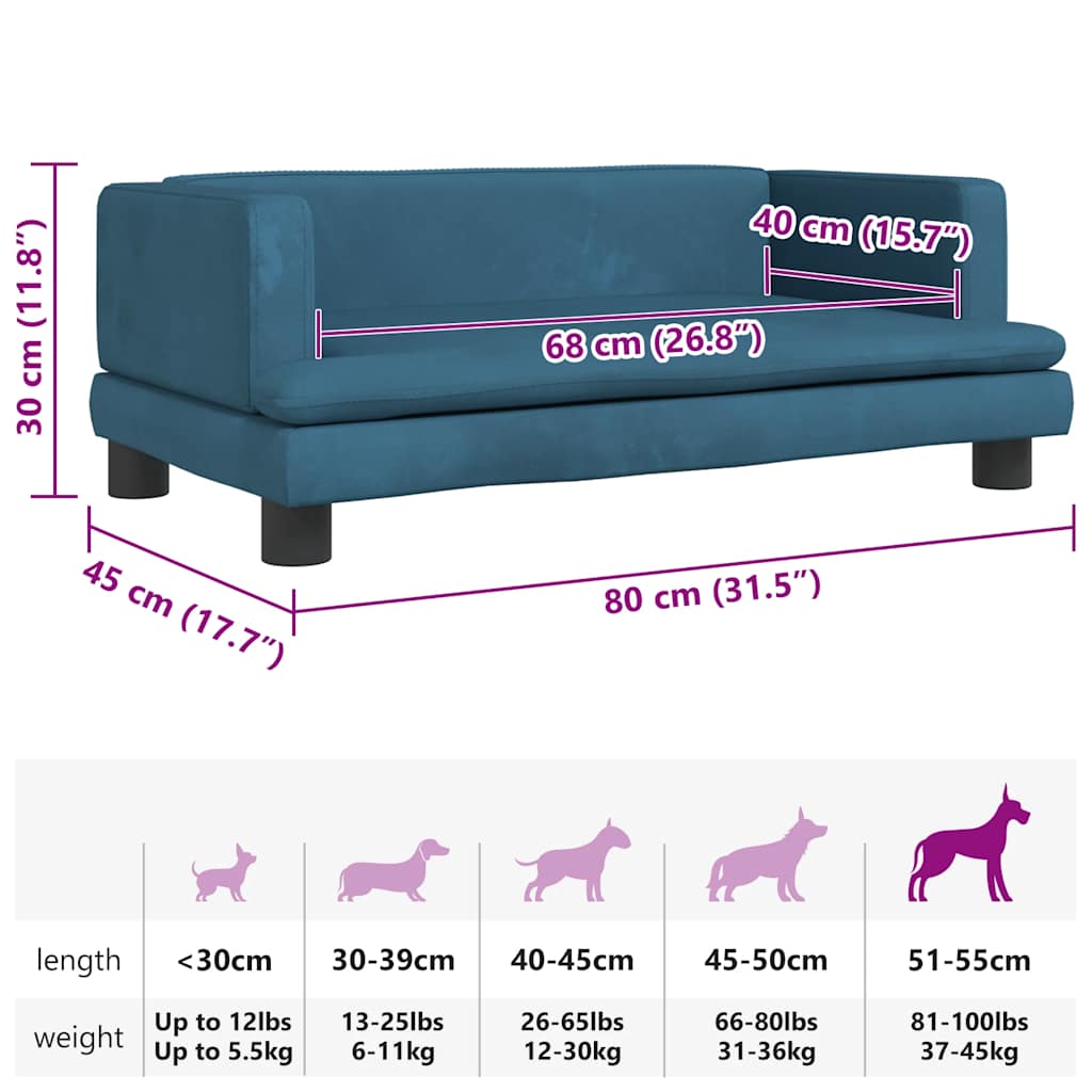 Cama para cães 80x45x30 cm veludo azul