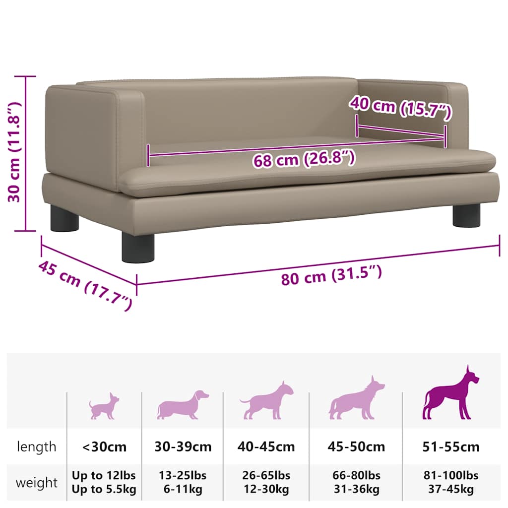 Cama para cães 80x45x30 cm couro artificial cappuccino