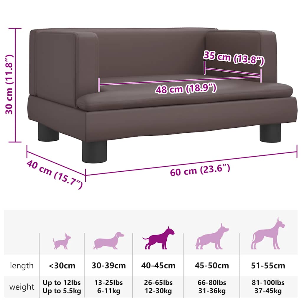 Cama para cães 60x40x30 cm couro artificial castanho