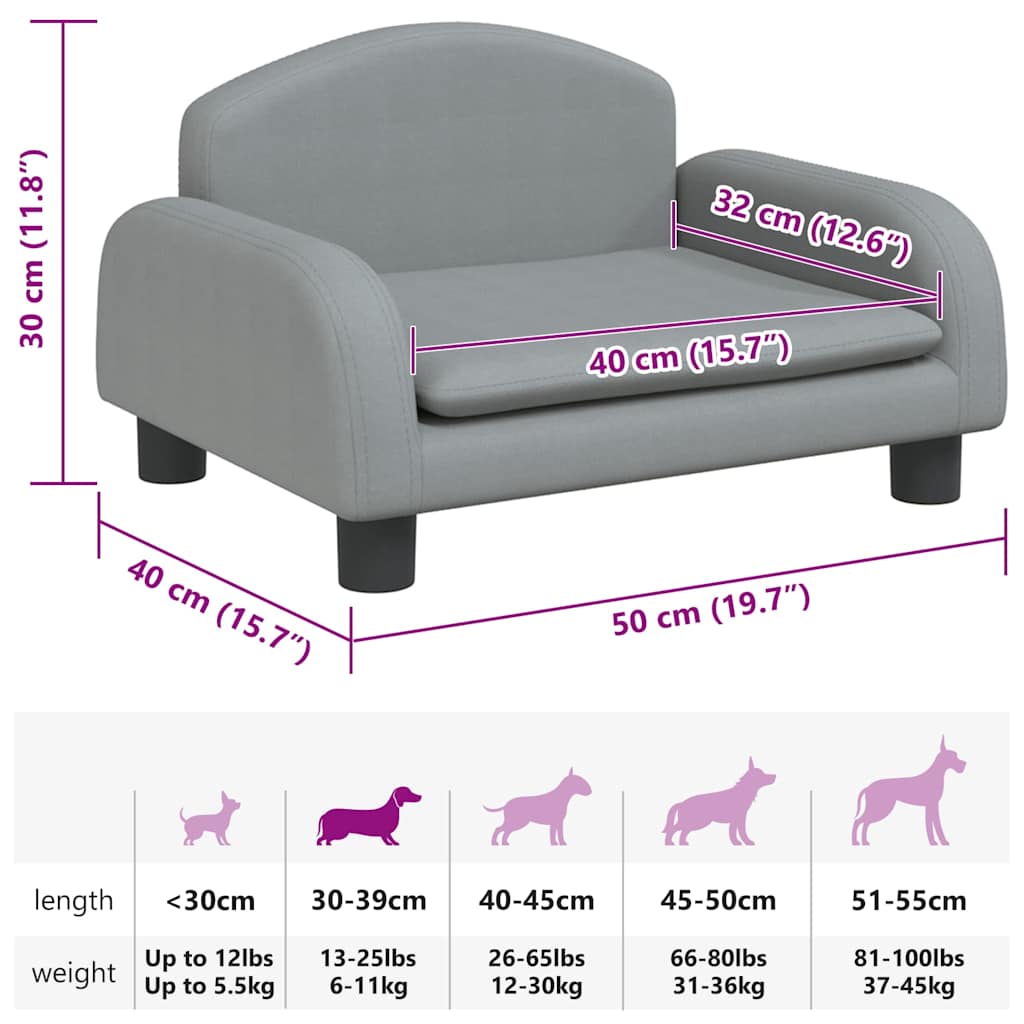 Cama para cães 50x40x30 cm tecido cinzento-claro