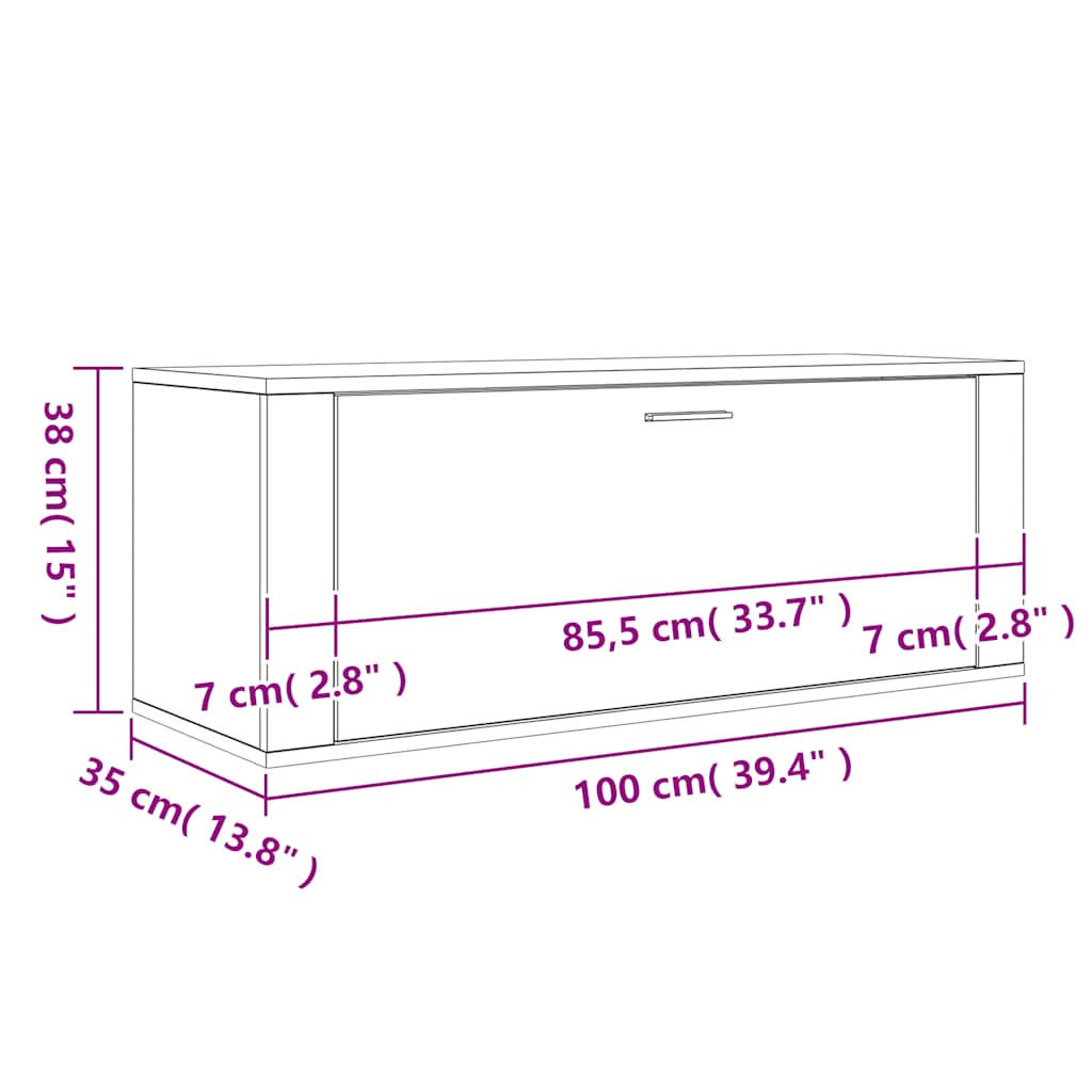 Sapateira parede 100x35x38 cm derivados madeira carvalho sonoma