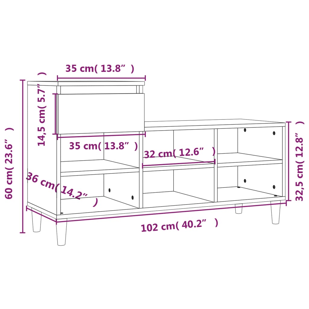 Sapateira 102x36x60 cm derivados de madeira branco brilhante