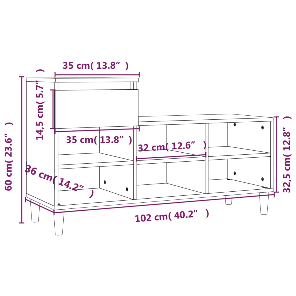 Sapateira 102x36x60 cm derivados de madeira sonoma cinza