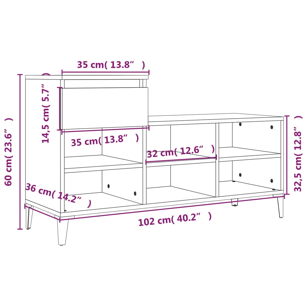 Sapateira 102x36x60 cm derivados de madeira branco