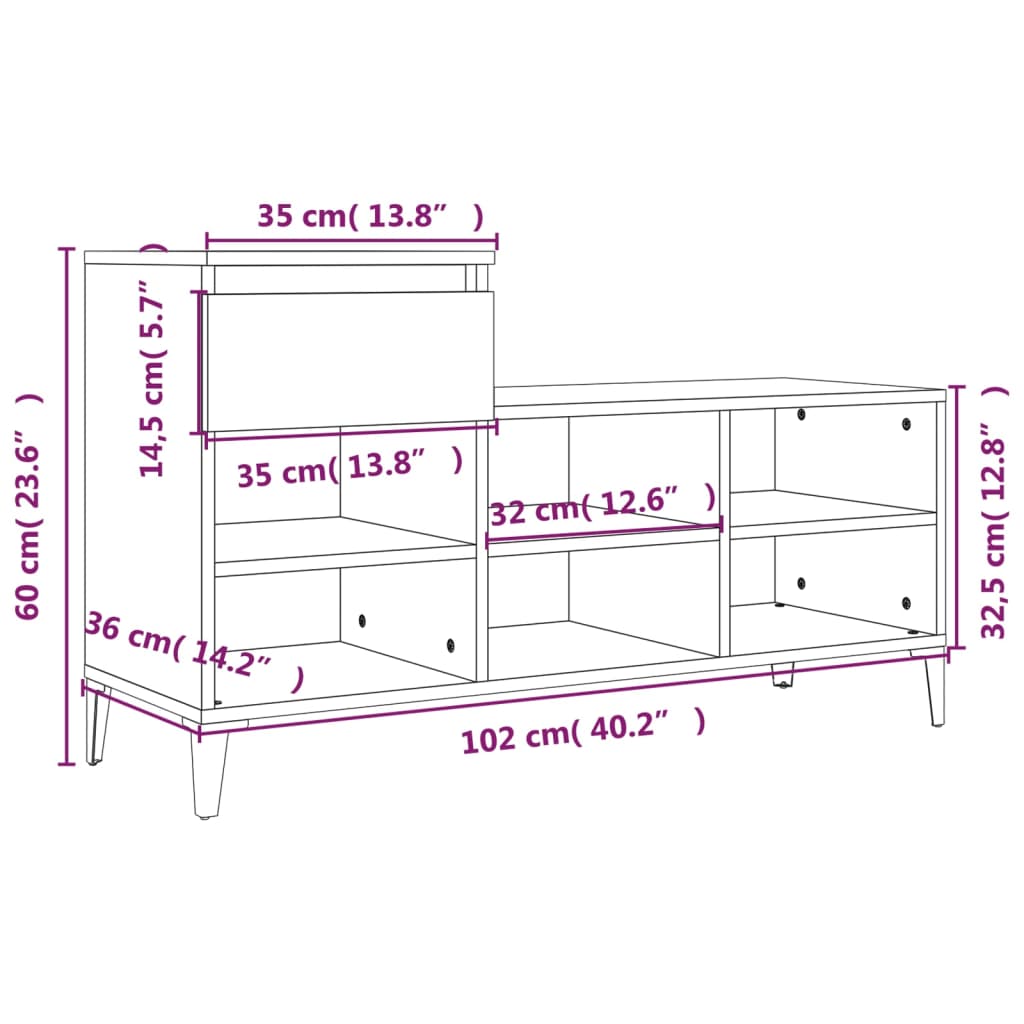 Sapateira 102x36x60 cm derivados de madeira branco brilhante