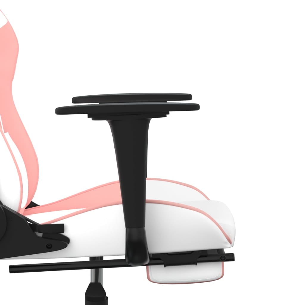 Cadeira gaming com apoio p/ pés couro artificial branco e rosa