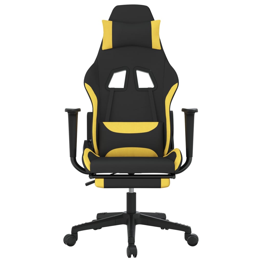 Cadeira de gaming com apoio para os pés tecido preto e amarelo