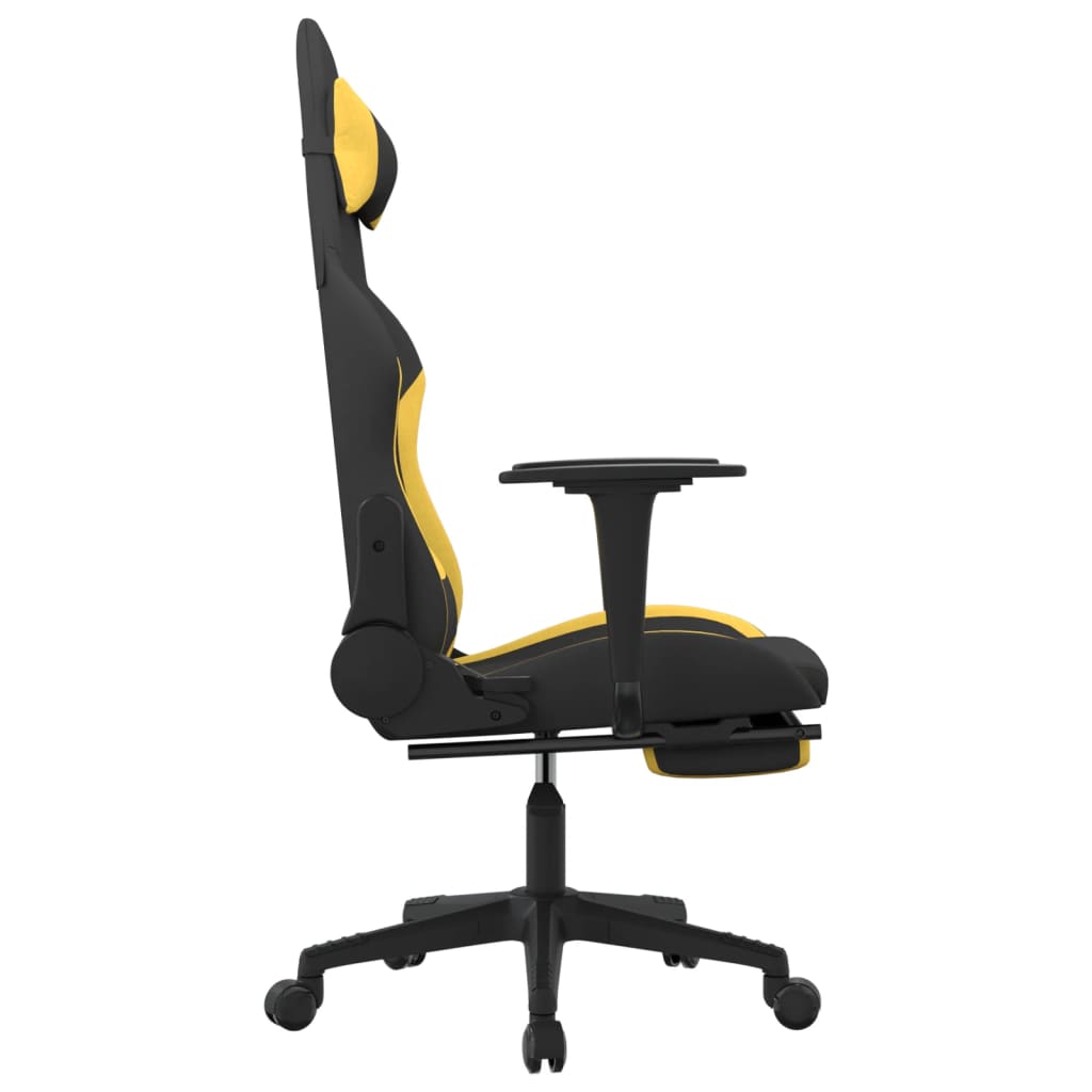Cadeira de gaming com apoio para os pés tecido preto e amarelo