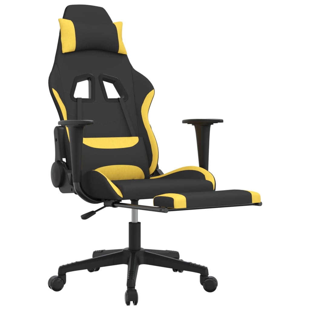 Cadeira de gaming com apoio para os pés tecido preto e amarelo