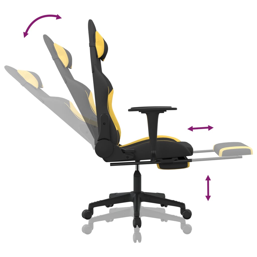 Cadeira de gaming com apoio para os pés tecido preto e amarelo