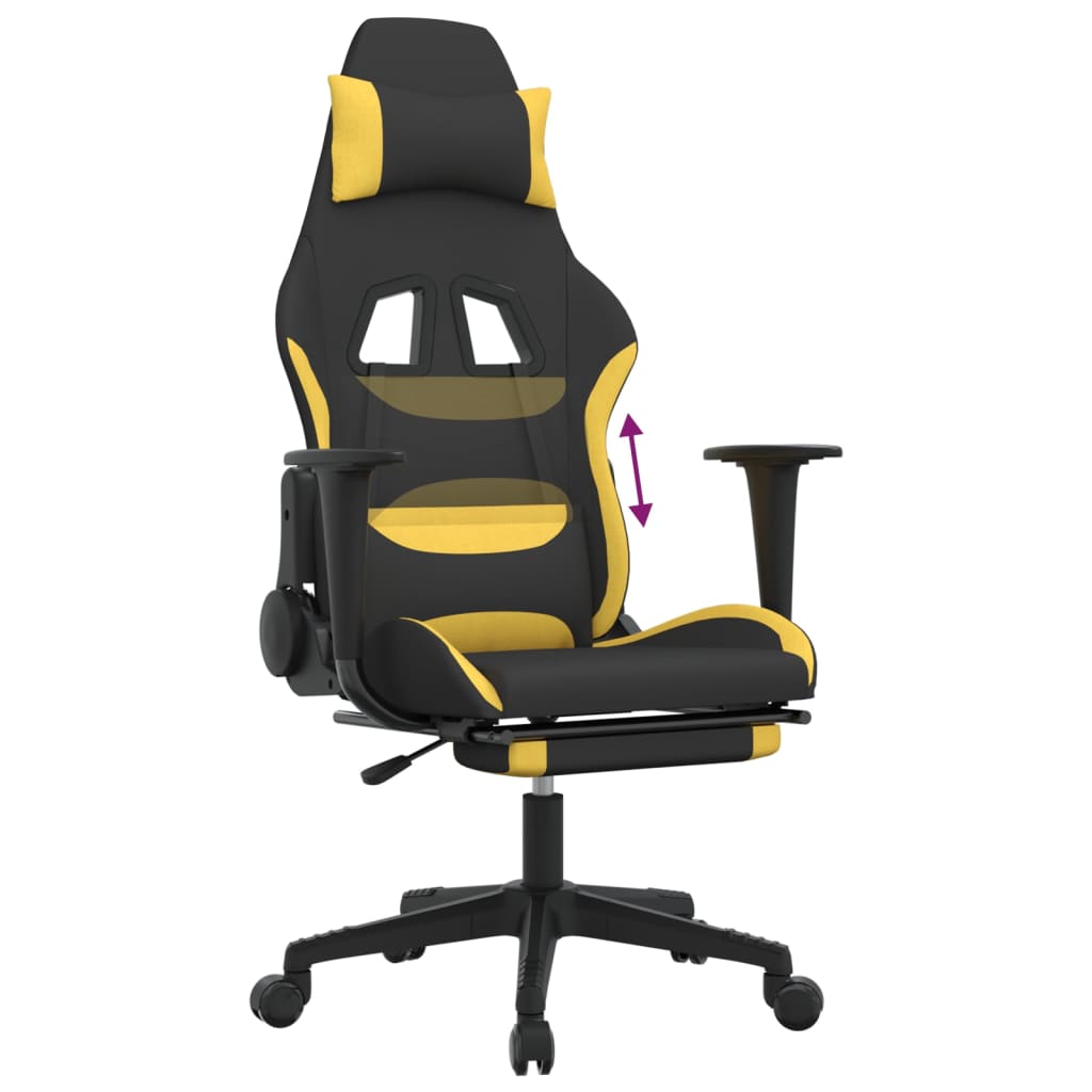 Cadeira de gaming com apoio para os pés tecido preto e amarelo
