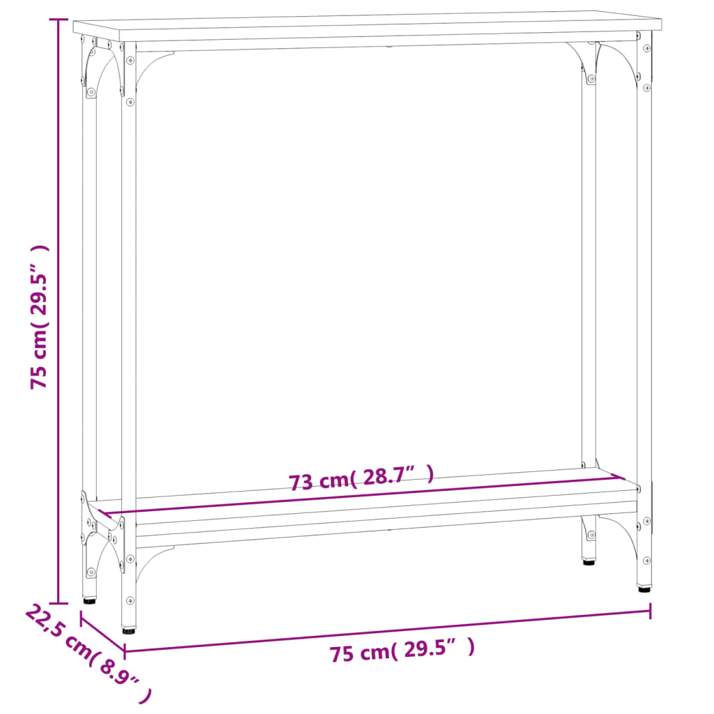 Mesa consola 75x22,5x75 cm derivados de madeira cinzento sonoma