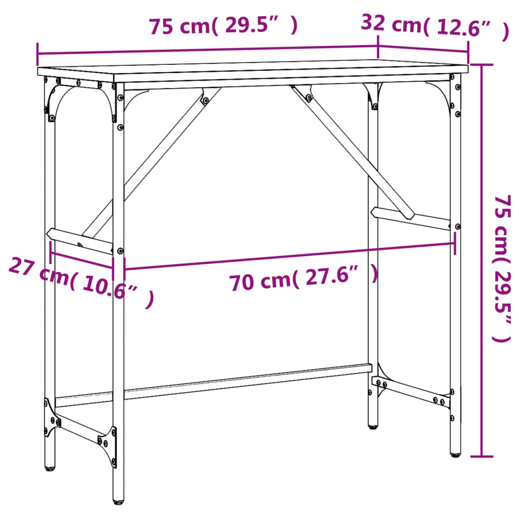 Mesa consola 75x32x75 cm derivados de madeira preto