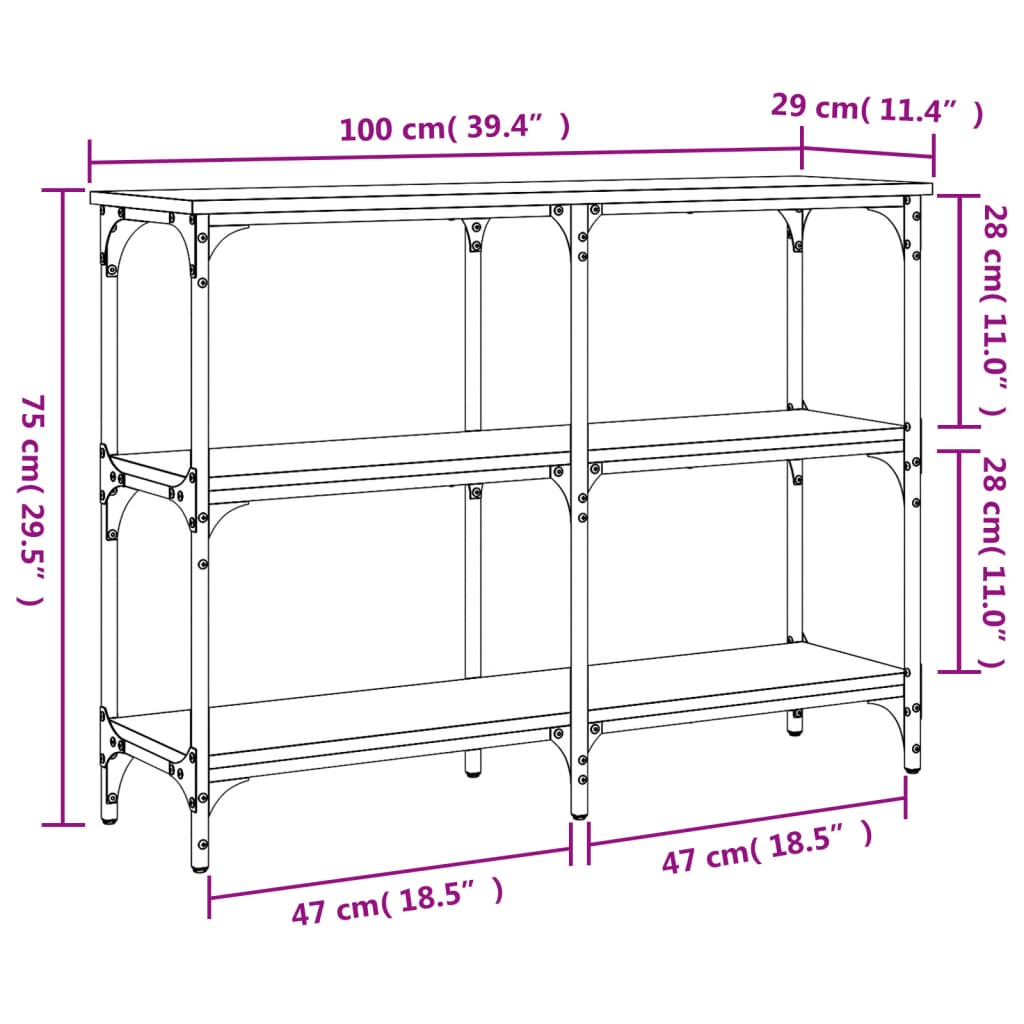 Mesa consola 100x29x75 cm derivados de madeira cinzento sonoma