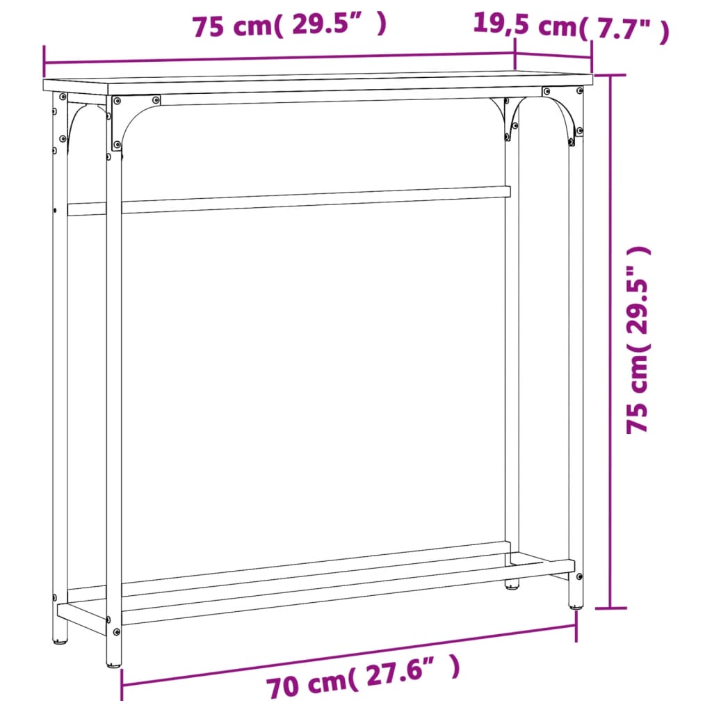 Mesa consola 75x19,5x75 cm derivados de madeira carvalho sonoma