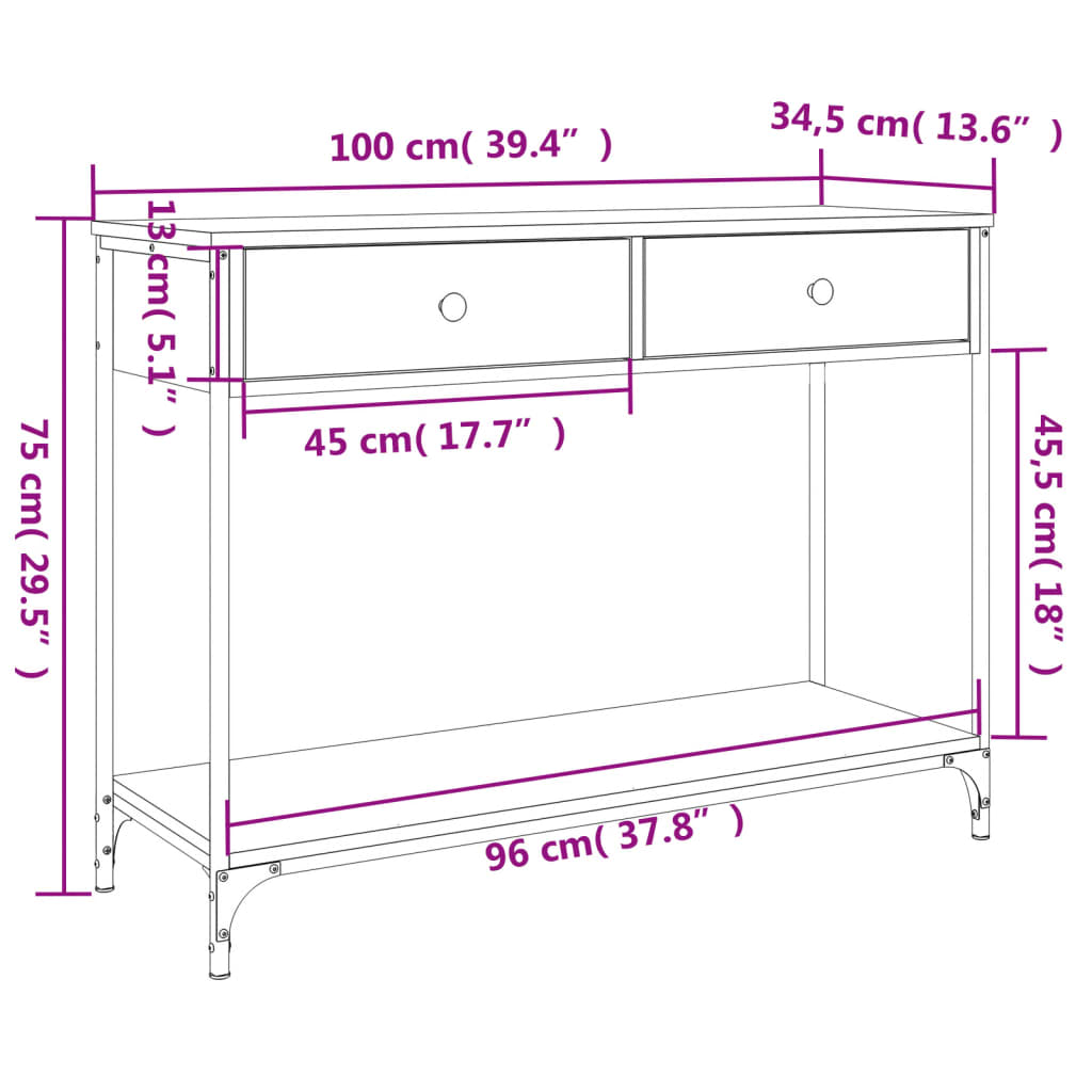 Mesa consola 100x34,5x75cm derivados de madeira carvalho sonoma