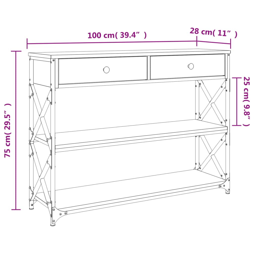 Mesa consola 100x28x75 cm derivados de madeira carvalho sonoma