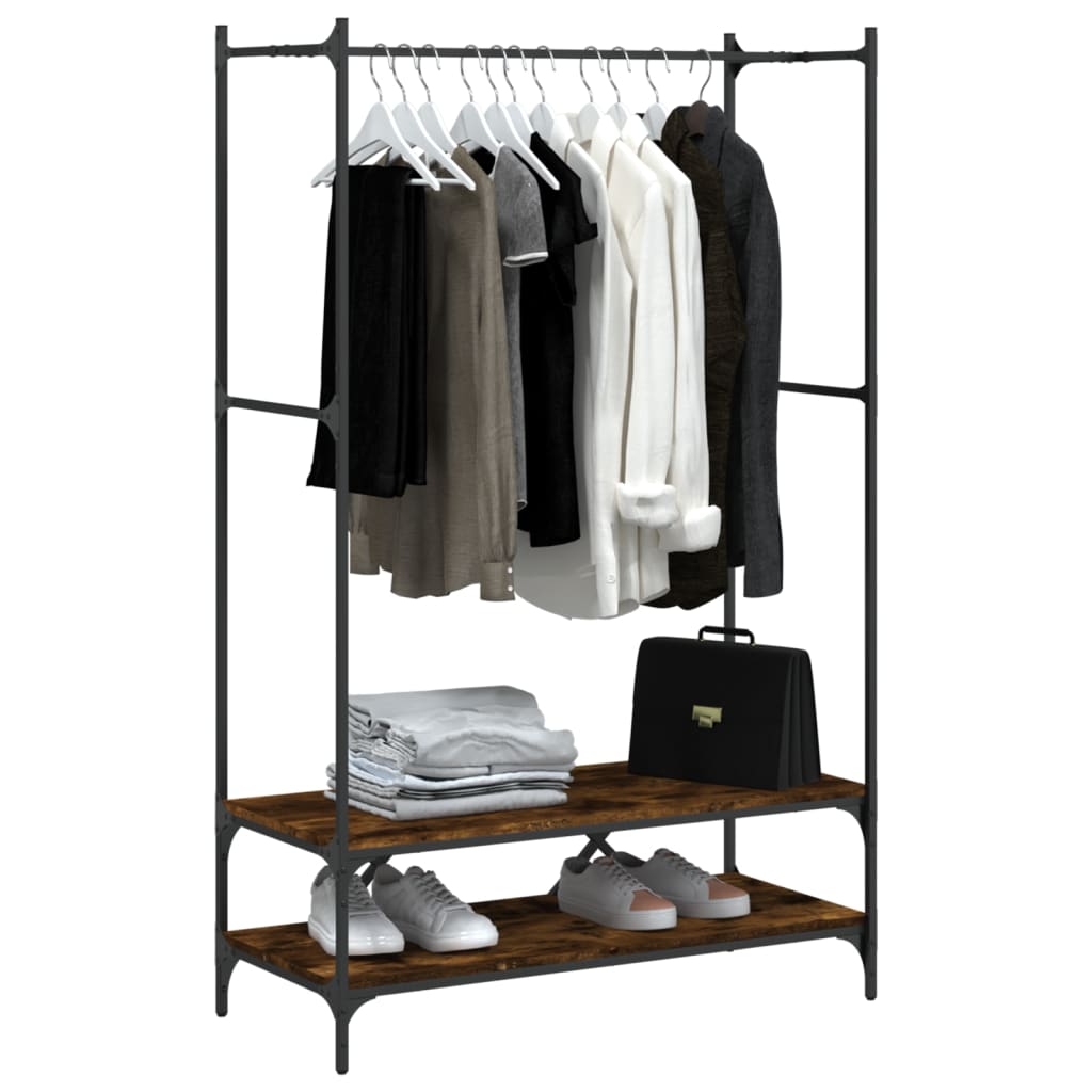 Charriot/Suporte p/ roupas c/ prateleiras deriv. madeira carvalho fumado