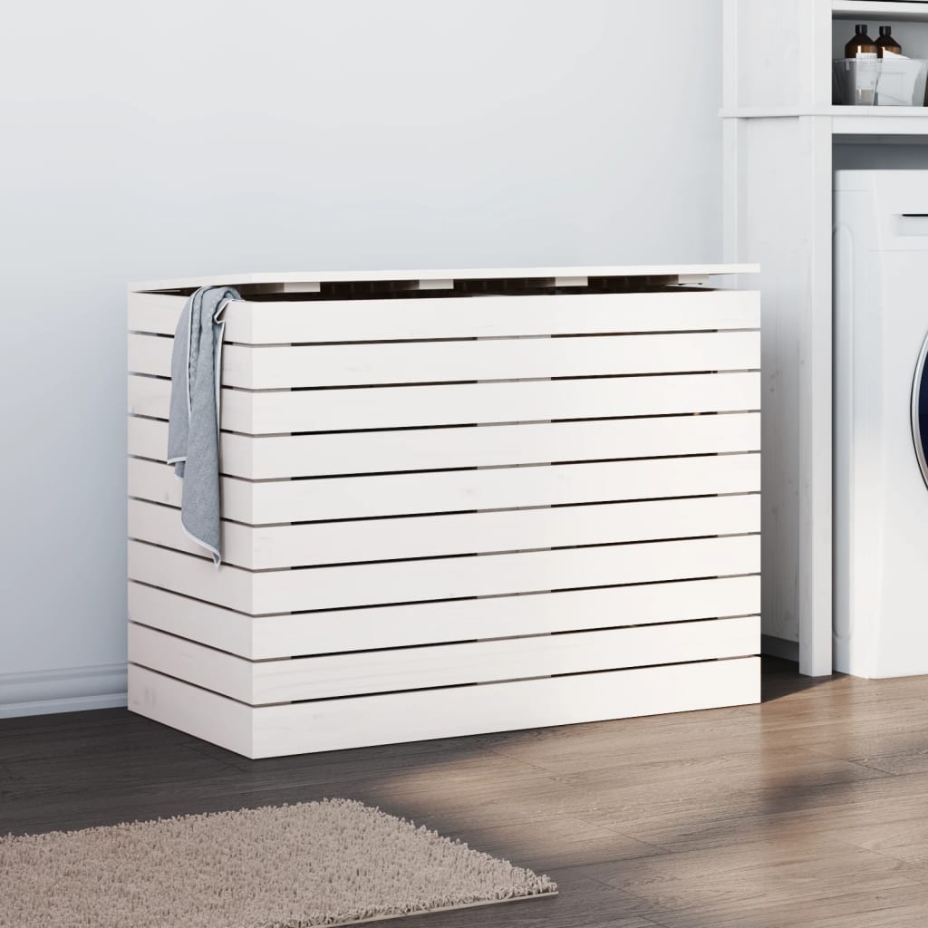 Cesto de Roupa Suja - 88,5x44x66 cm - Pinho Maciço Branco