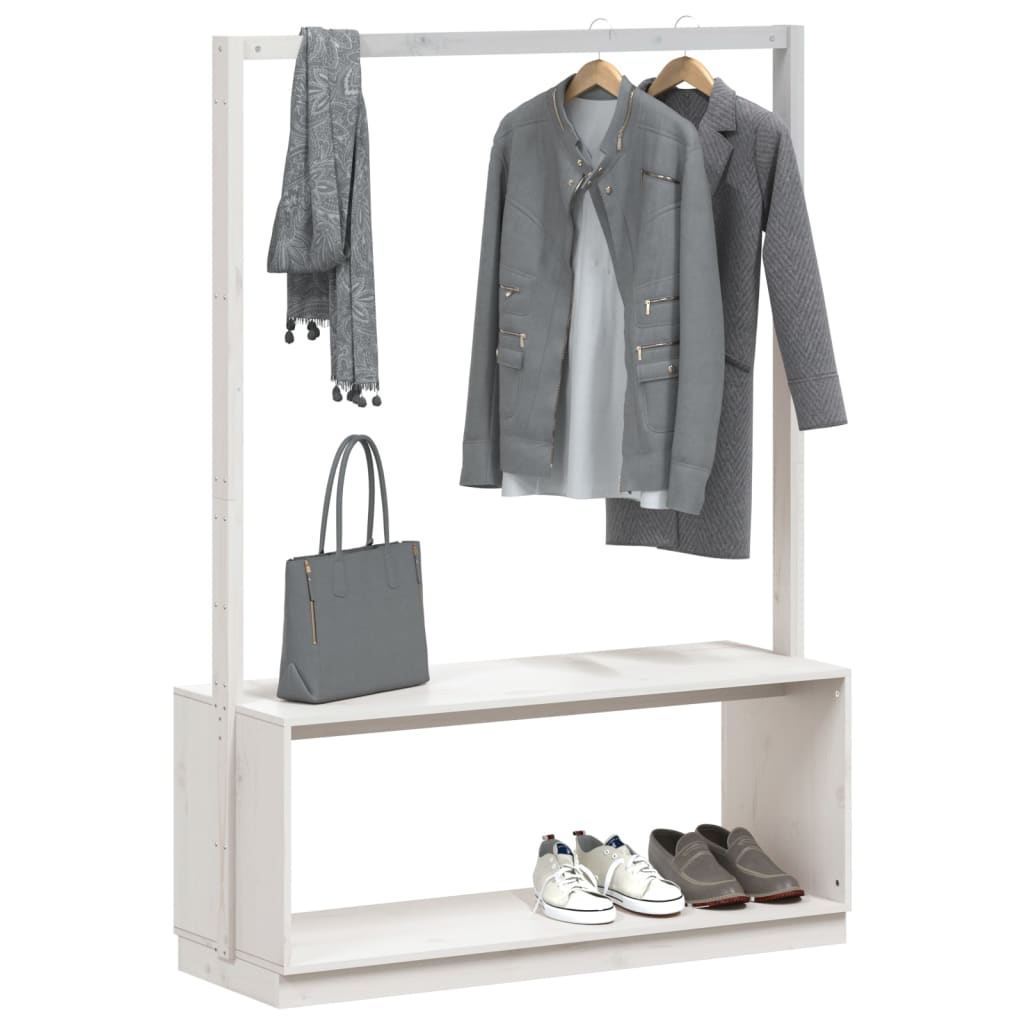Conjunto de Entrada - Bengaleiro e Sapateira -  113x40x157,5 cm - Pinho Maciço - Branco