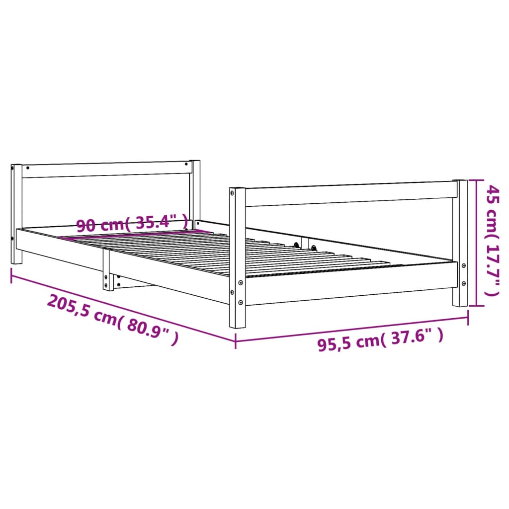 Estrutura de cama infantil 90x200 cm pinho maciço
