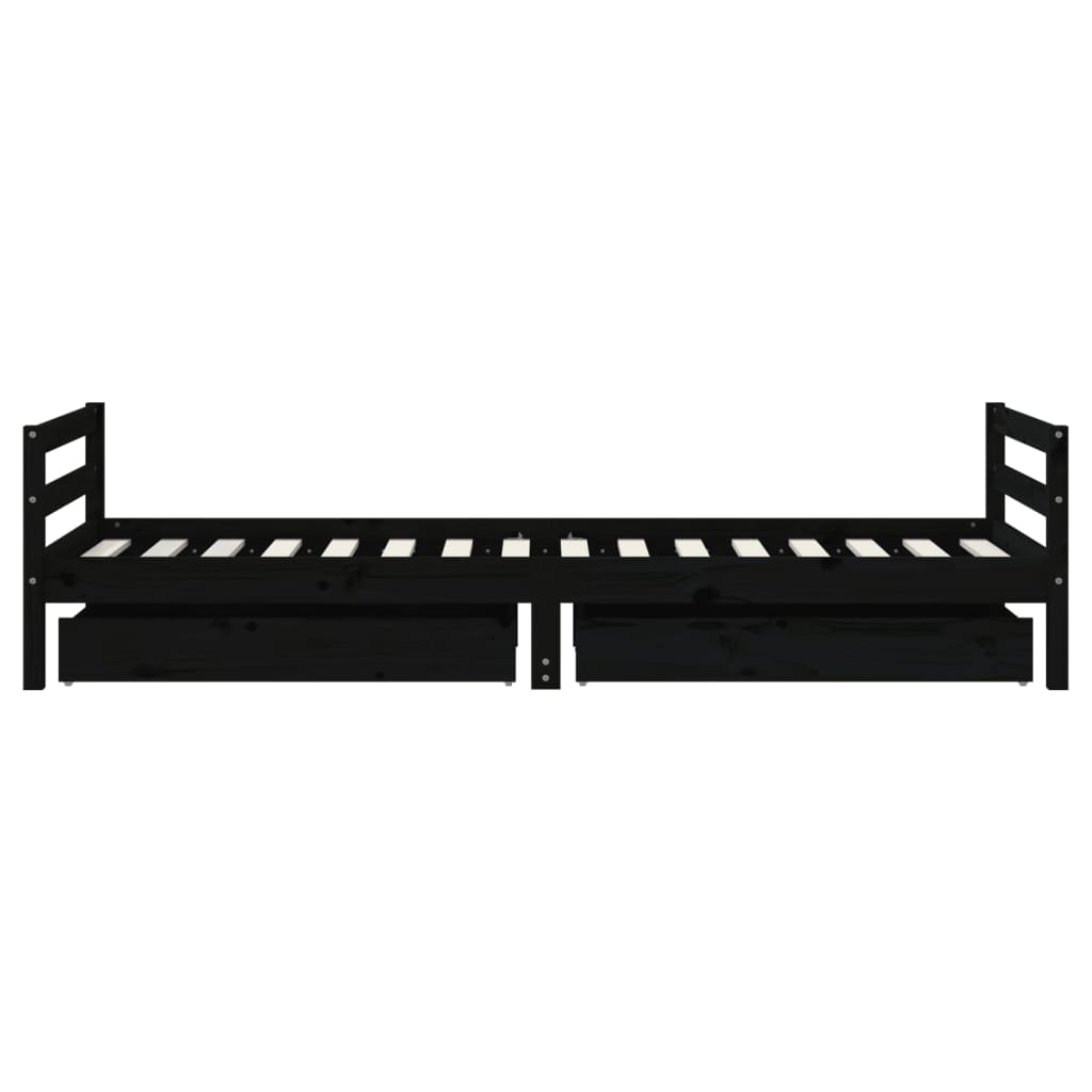 Estrutura cama infantil c/ gavetas 90x200 cm pinho maciço preto