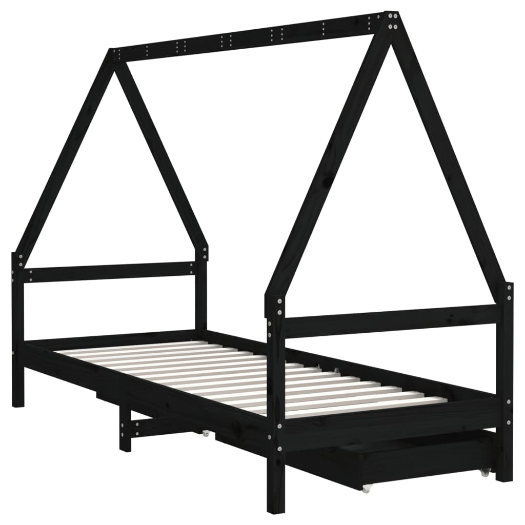Estrutura cama infantil c/ gavetas 80x200cm pinho maciço preto