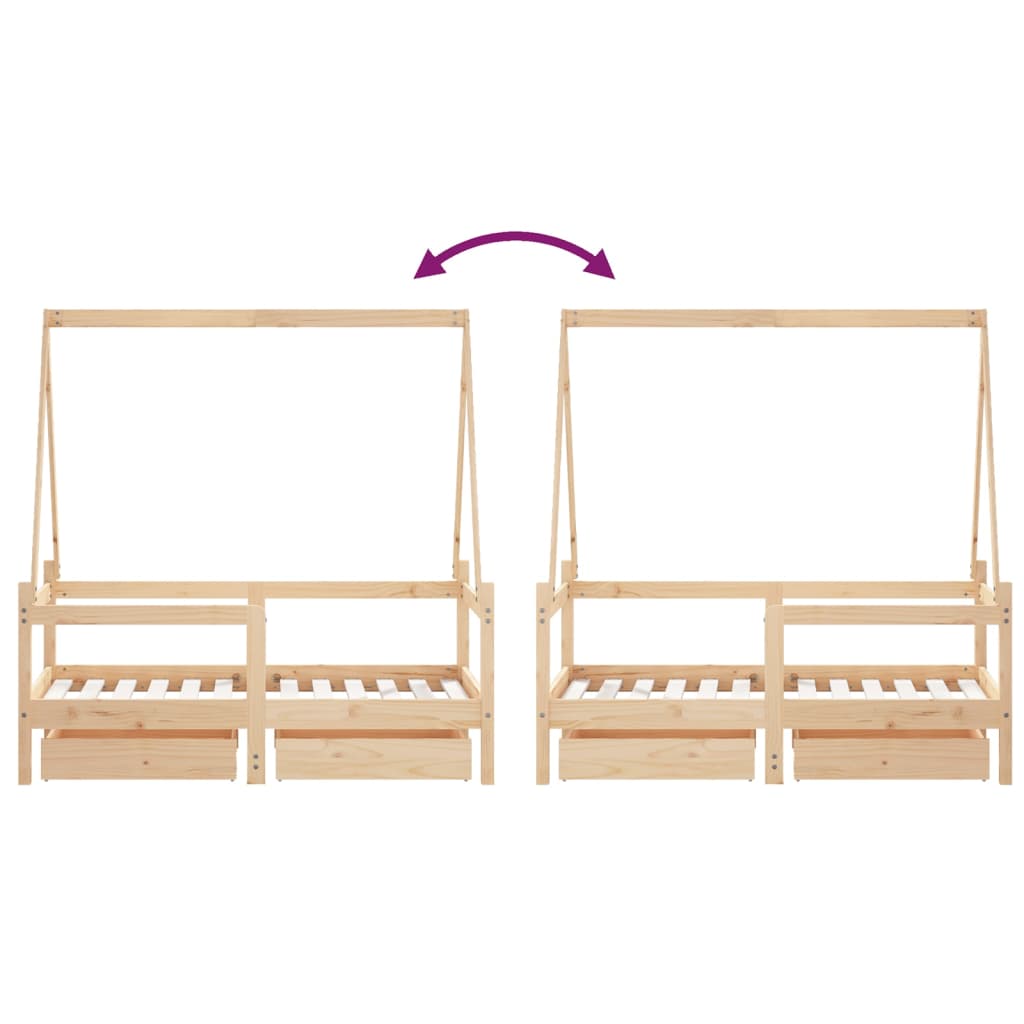 Estrutura de cama infantil c/ gavetas 70x140 cm pinho maciço