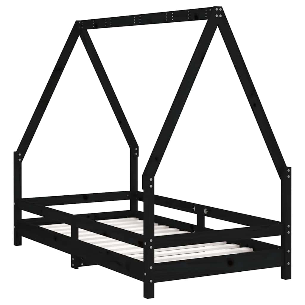 Estrutura de cama infantil 80x160 cm pinho maciço preto