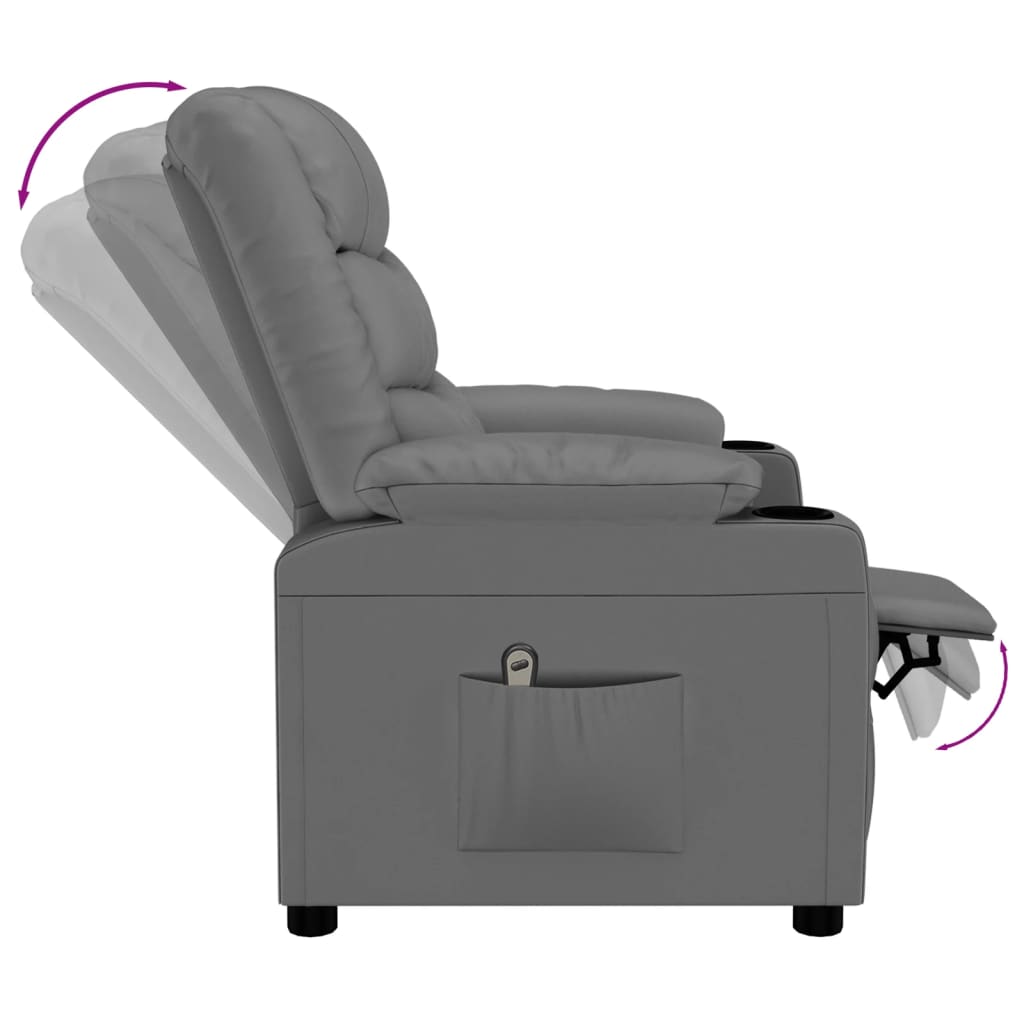 Poltrona reclinável elétrica couro artificial cinzento