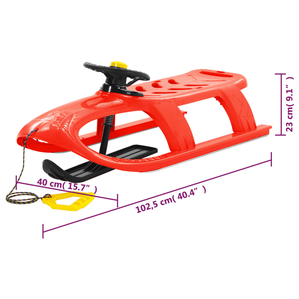Trenó com volante 102,5x40x23 cm polipropileno vermelho