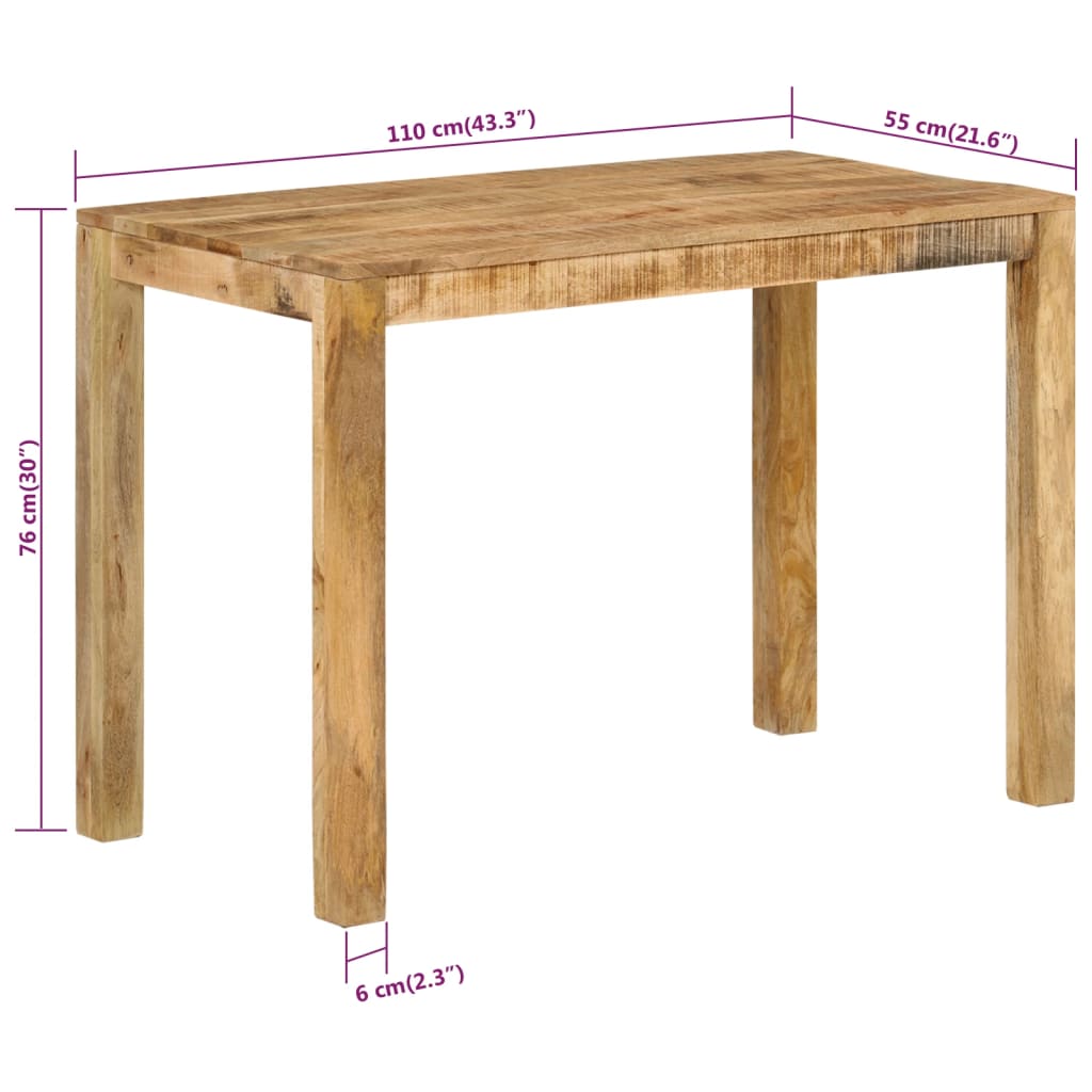 Mesa de jantar 110x55x76 cm madeira de mangueira maciça