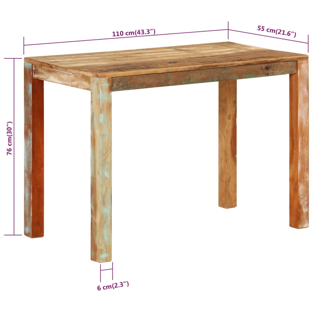 Mesa de jantar 110x55x76 cm madeira recuperada maciça