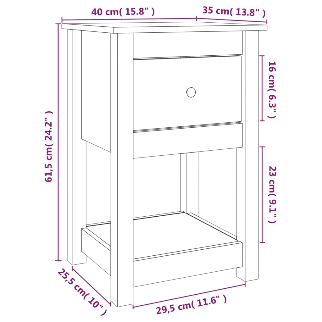 Mesa de cabeceira 40x35x61,5 cm madeira de pinho maciça branco