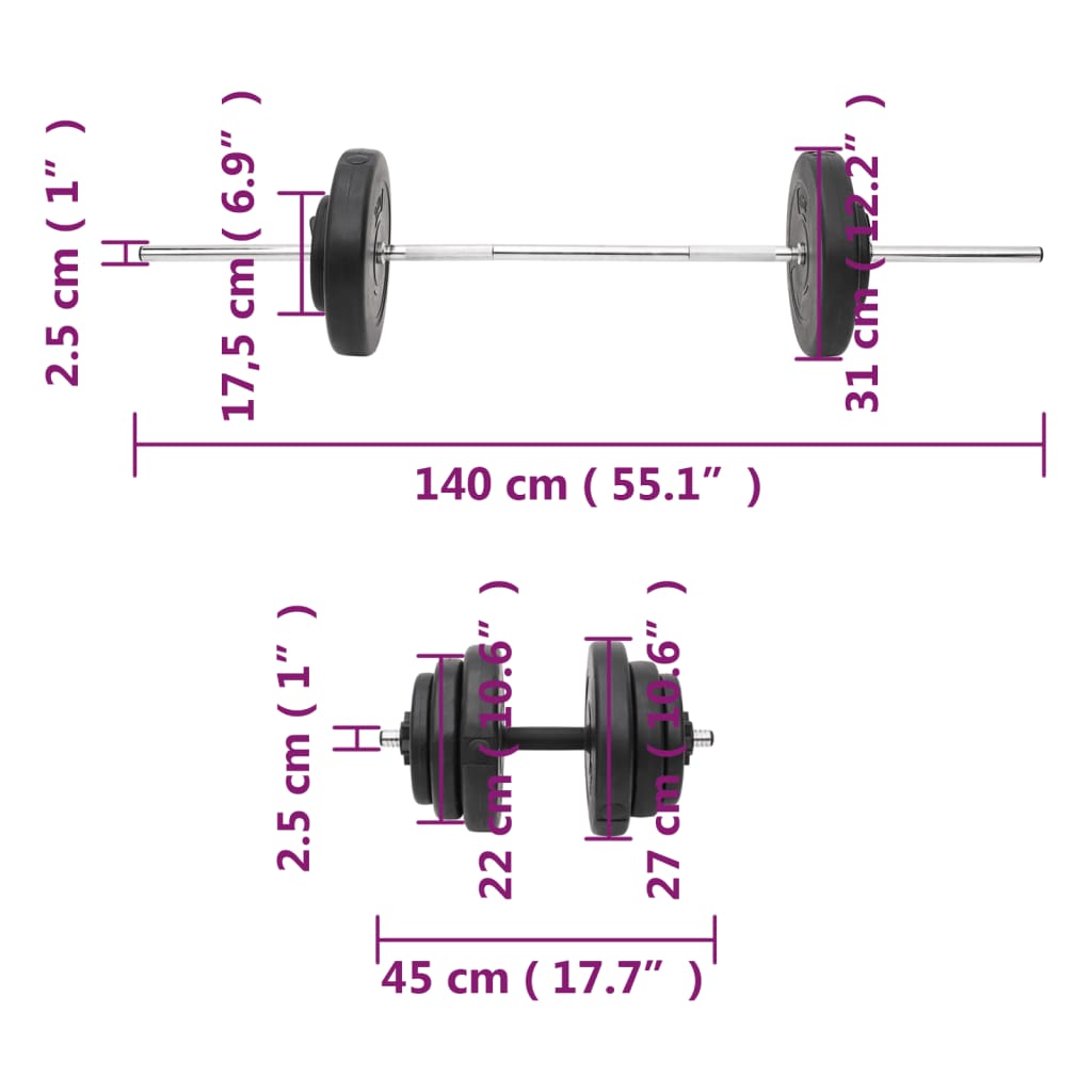 Barras e halteres com discos 60 Kg