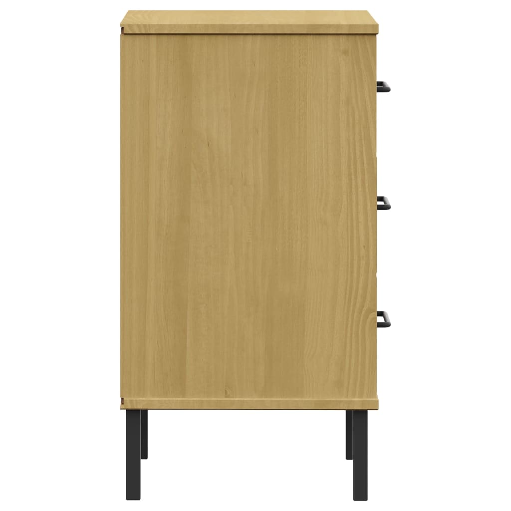 Mesa cabeceira c/ pernas de metal OSLO pinho maciço castanho