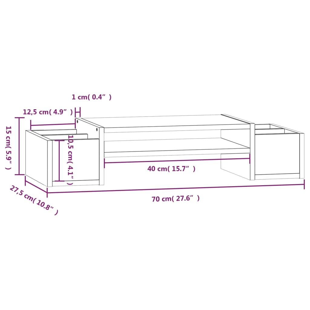 Suporte para monitor 70x27,5x15 cm pinho maciço branco