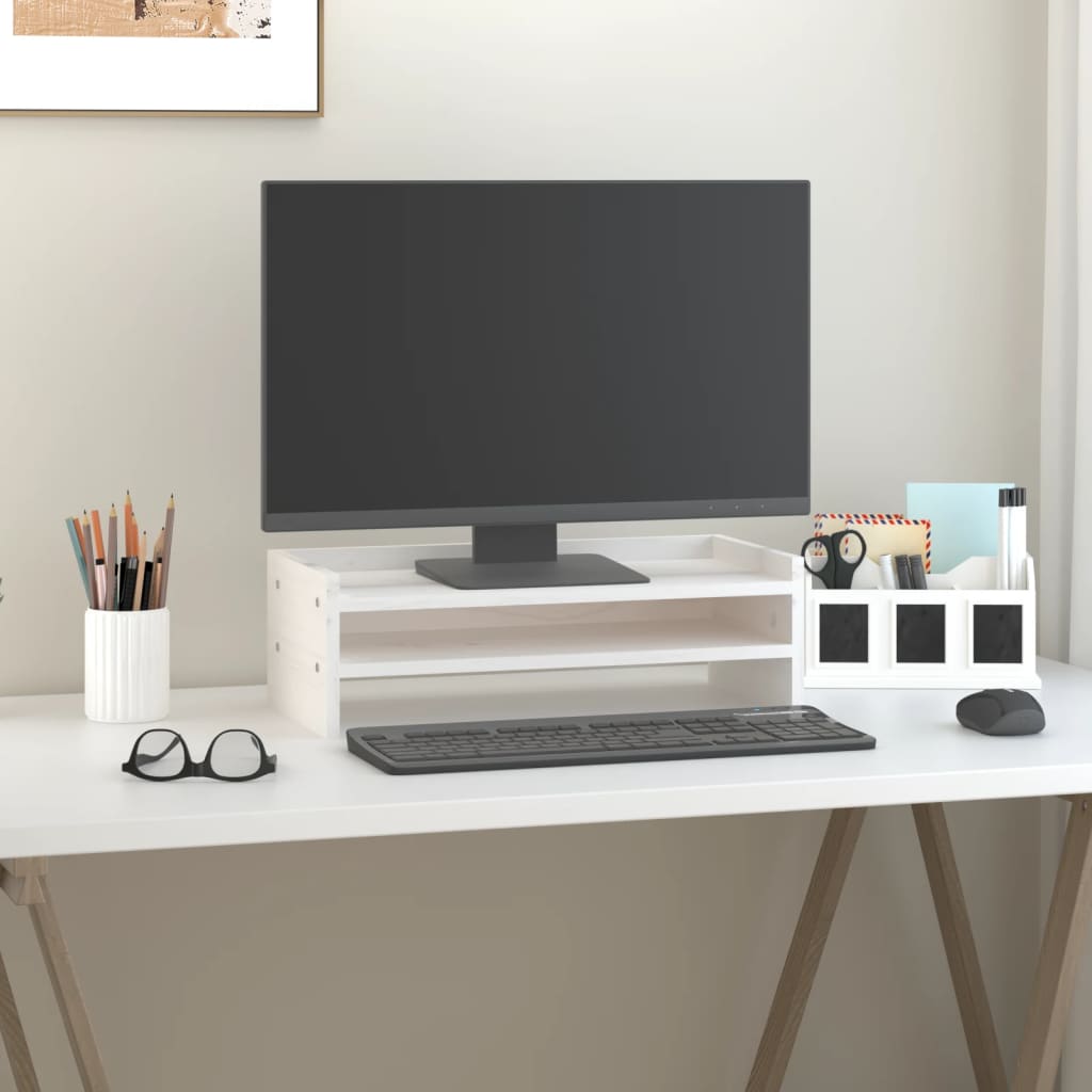 Suporte para monitor 50x24x16 cm madeira de pinho maciça branco