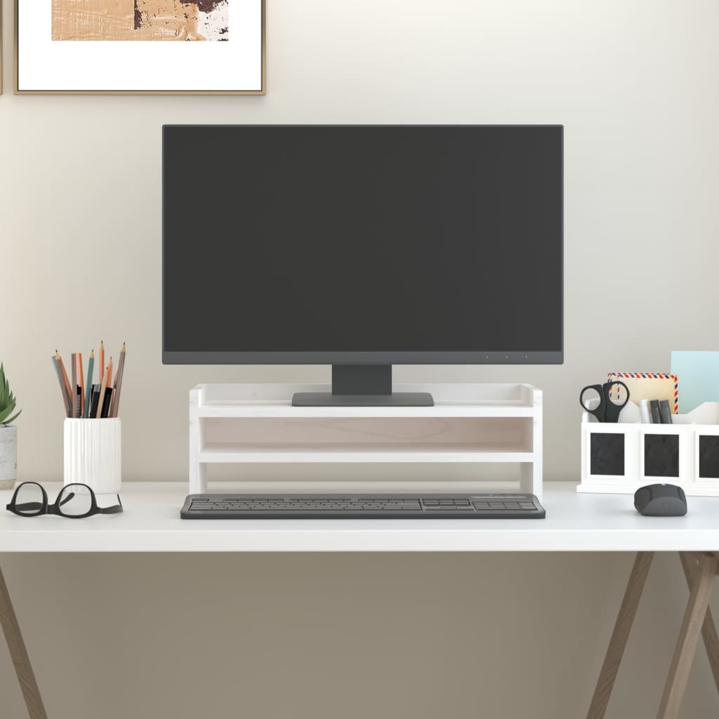 Suporte para monitor 50x24x16 cm madeira de pinho maciça branco