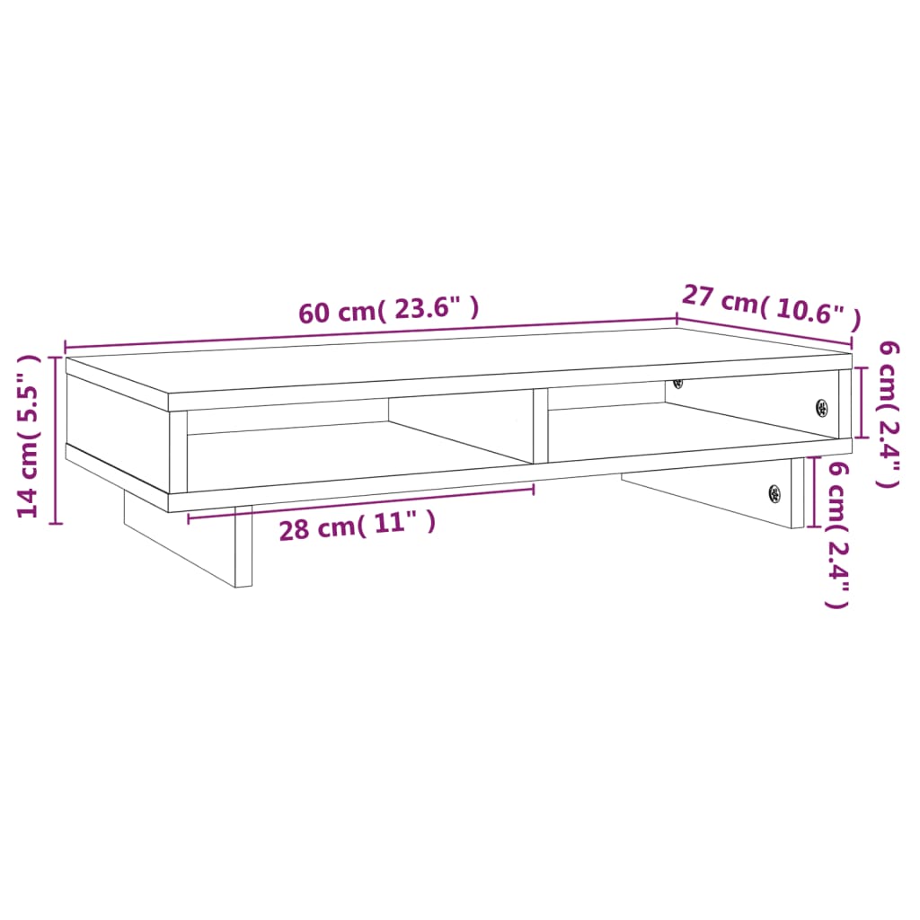 Suporte para monitor 60x27x14 cm pinho maciço castanho-mel