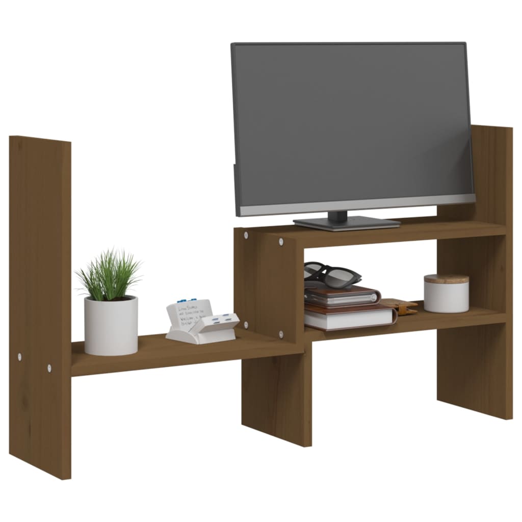 Suporte para monitor (39-72)x17x43 cm pinho maciço castanho-mel