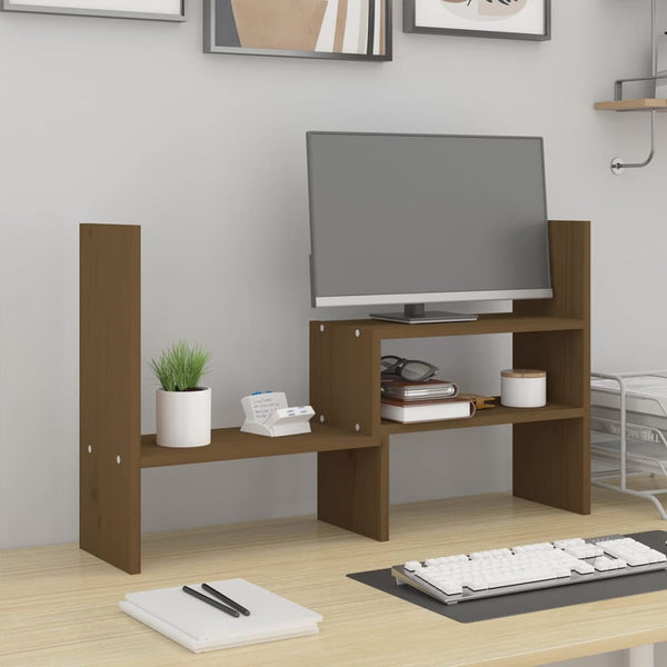 Suporte para monitor (39-72)x17x43 cm pinho maciço castanho-mel