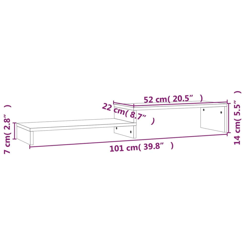 Suporte para monitor (52-101)x22x14 cm pinho maciço branco